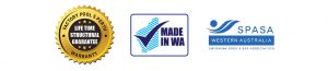 FPP Lifetime Structural Warranty, Made In WA, SPASA Logo 